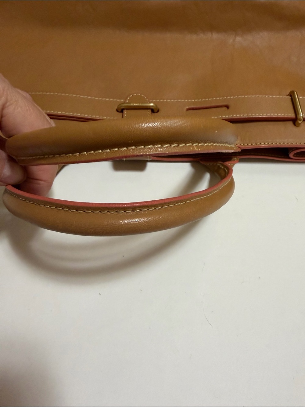 Furla Classic Tan Leather Tote Bag, tan with pink accent, excellent condition - Picture 8 of 15